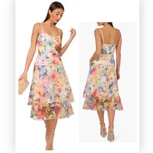 Adrianna Papell ADAE211291 Printed Embroidered Fit & Flare Floral $243